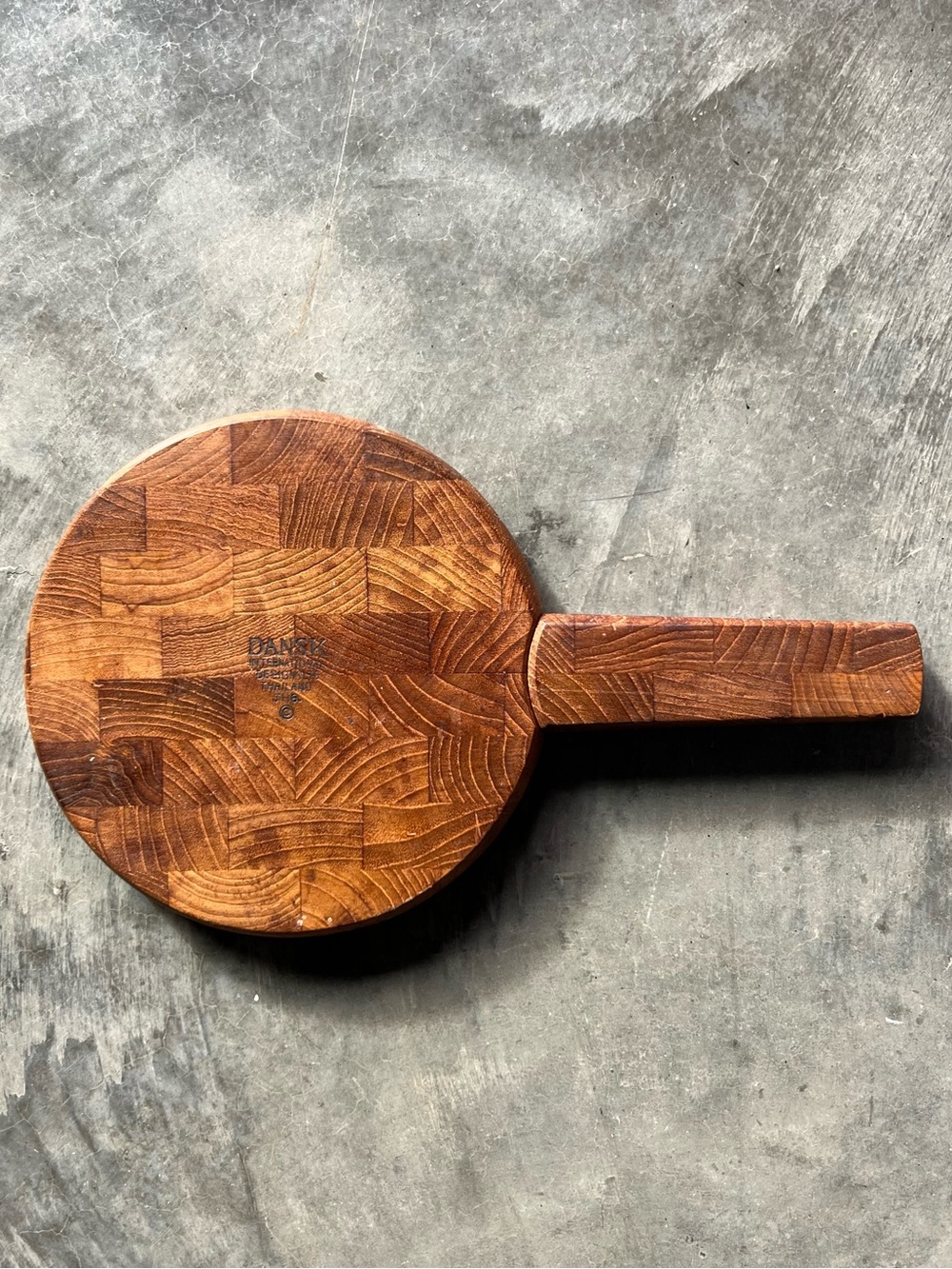 Vintage MCM Dansk staved teak cutting board with integrated knife Jens Quistgaar